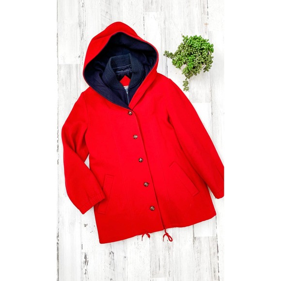 Vintage 80’s All Outdoors Mackintosh Red & Navy Double Lined Coat - Picture 4 of 11